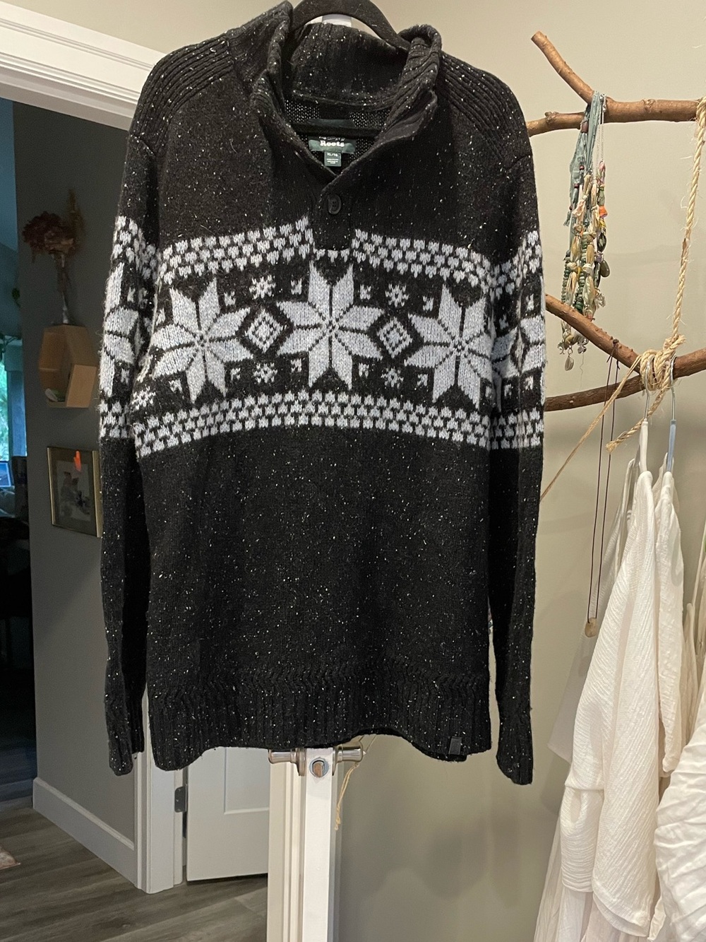 Men’s roots speckled wool blend knit sweater XL